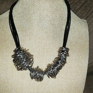Elegant Silver and Black Wire Necklace